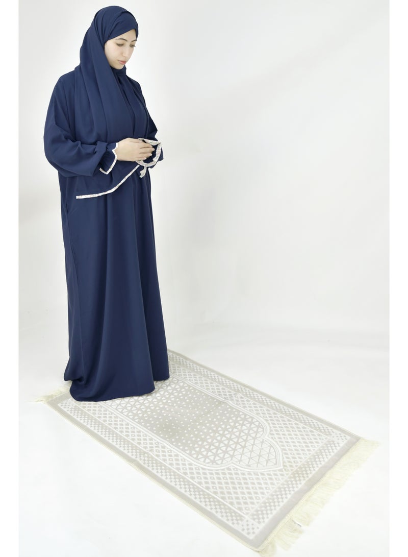  داماس كولكشن باس صلاة نسائي قطعة واحدة من قماش كريب فوكا فاخر مع وشاح متصل وجيب – ملابس صلاة شرعية مريحة - Image 2